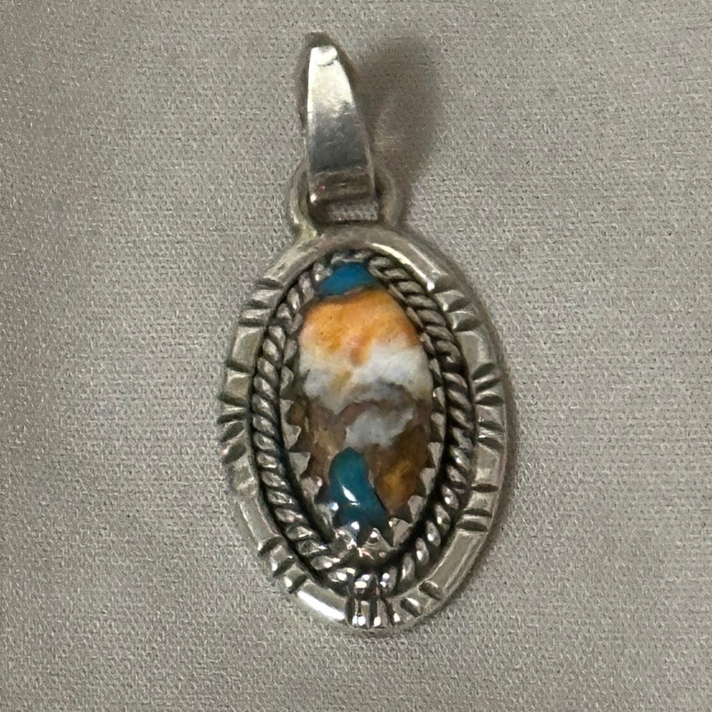 925 Sterling Silver Spiny Oyster Copper Turquoise Oval Orange/White/Blue/Brown